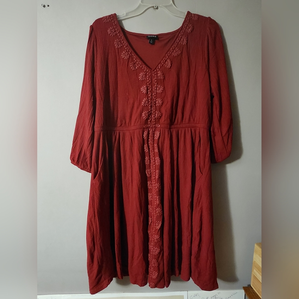 Torrid Burgundy 3/4 Sleeve Dress